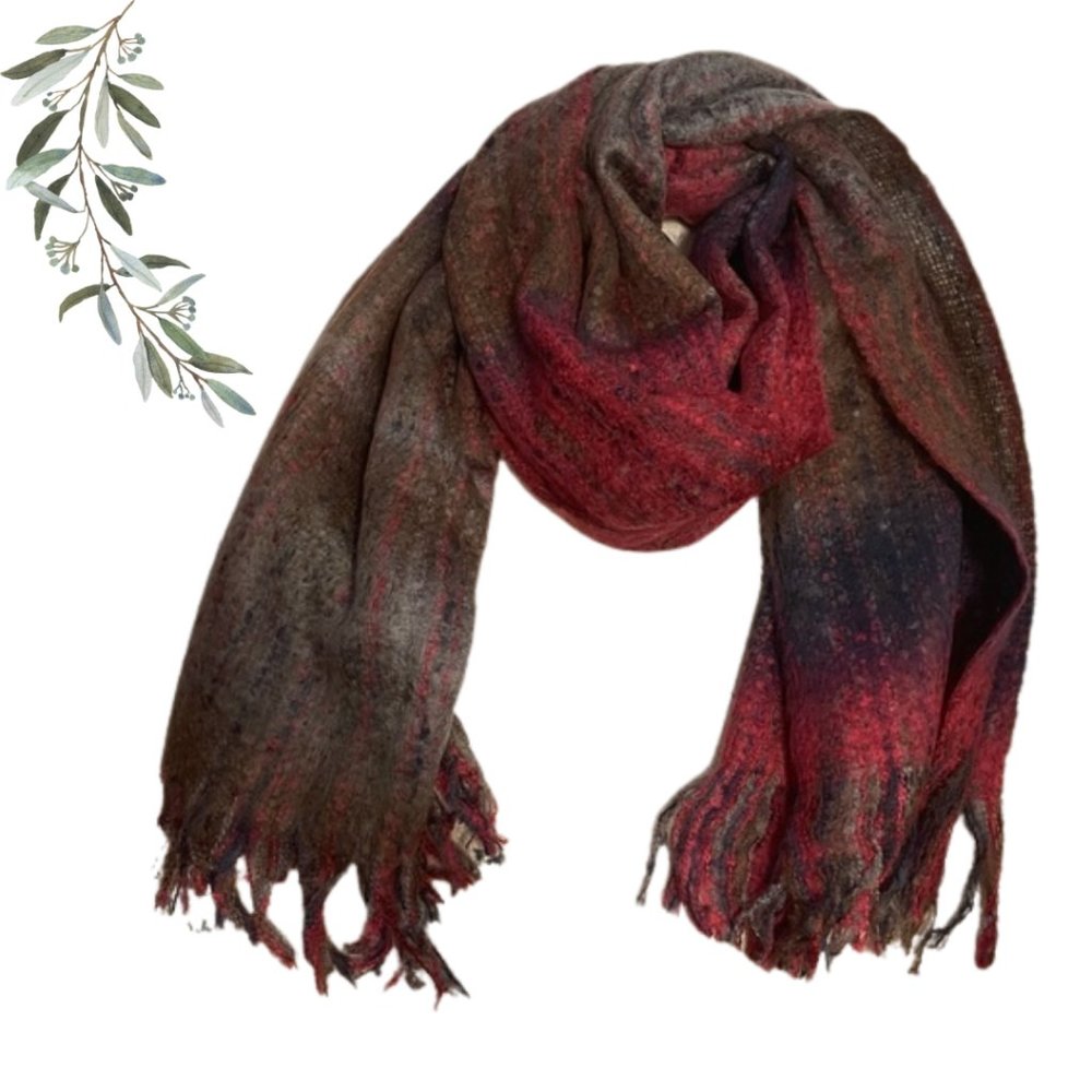 Joy Susan Purple-Pink Gradian Stripe Acrylic Scarf with Fringe Tassels